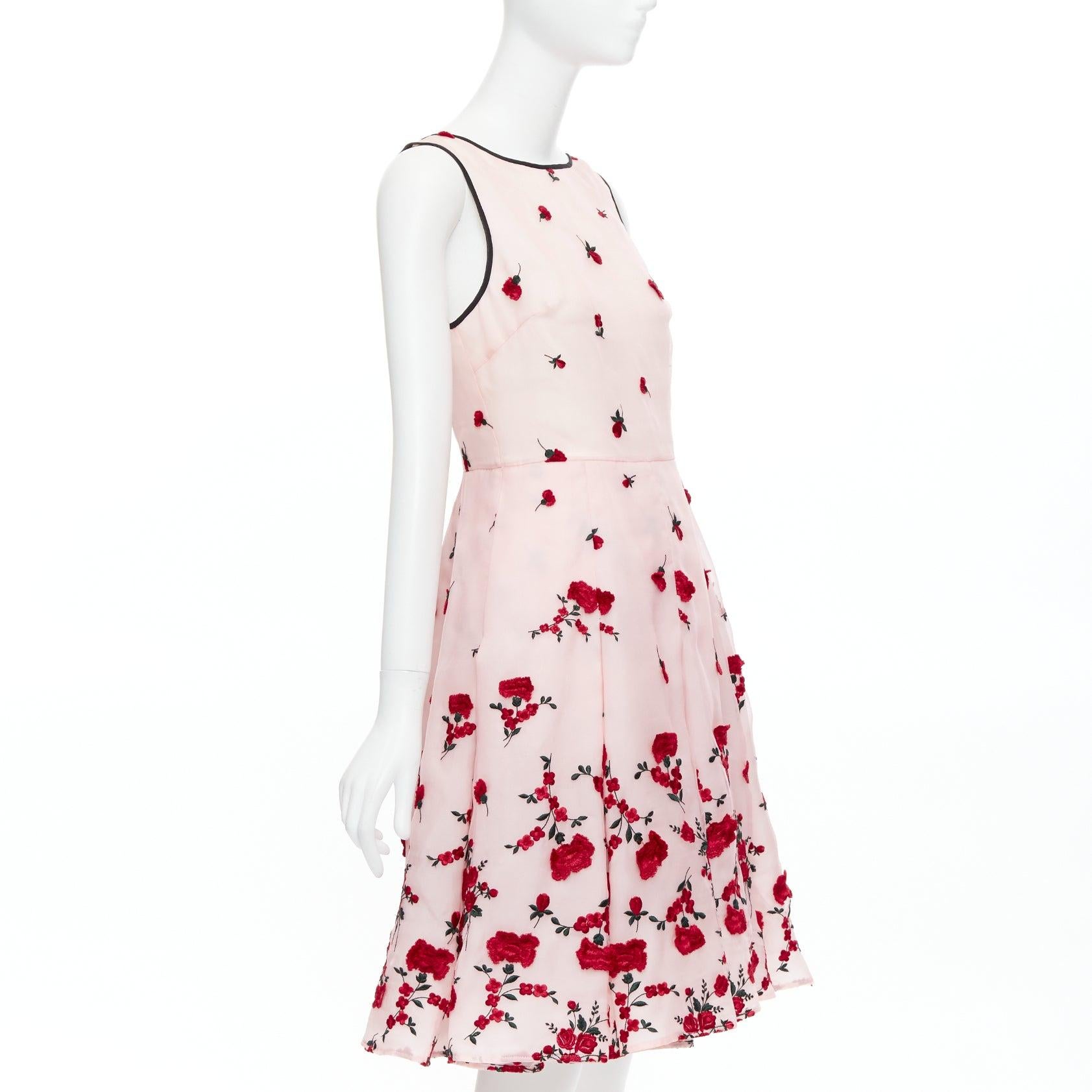 OSCAR DE LA RENTA 2016 rosa rojo degradado clavel rosa vestido bordado US4 S Beige en venta