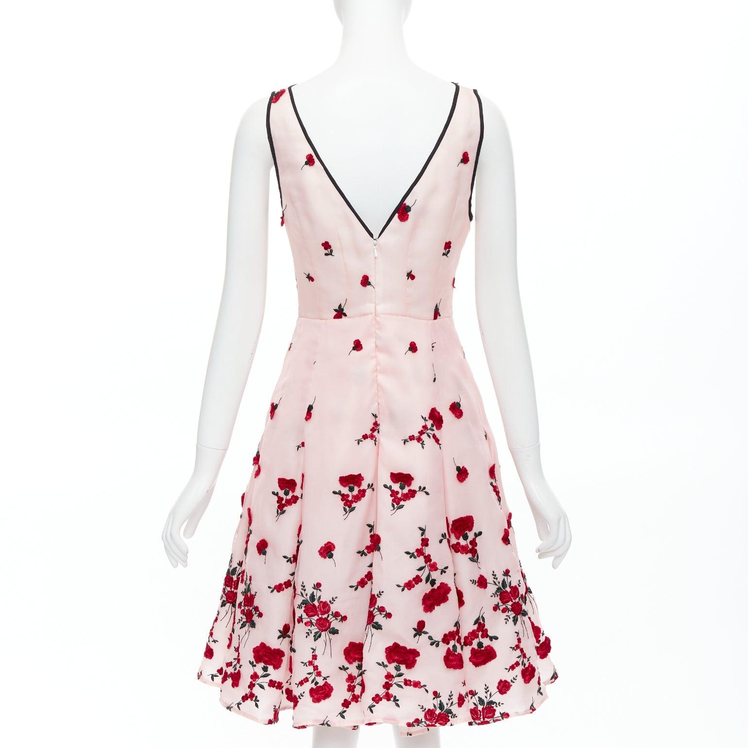 OSCAR DE LA RENTA 2016 rosa rojo degradado clavel rosa vestido bordado US4 S en venta 1