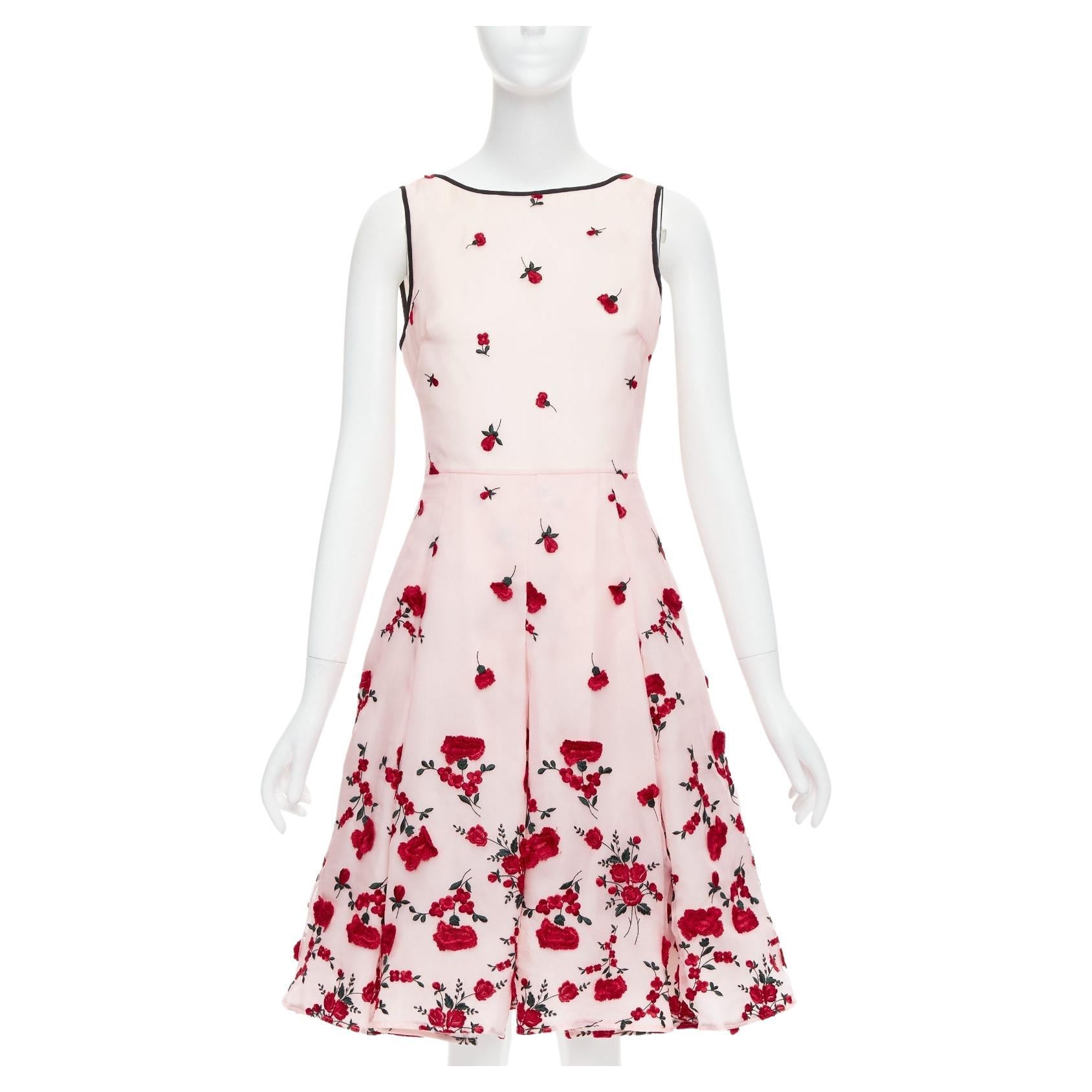 OSCAR DE LA RENTA 2016 rosa rojo degradado clavel rosa vestido bordado US4 S en venta