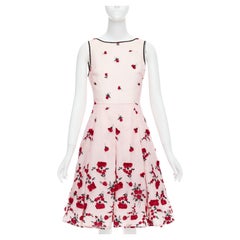 OSCAR DE LA RENTA 2016 pink red degrade carnation rose embroidered dress US4 S