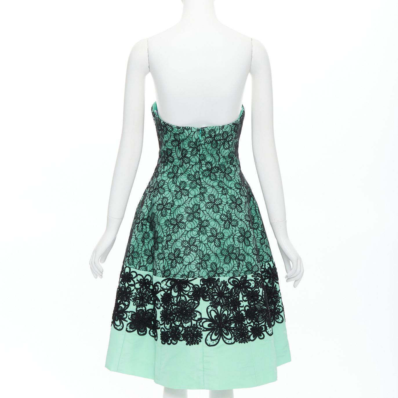 OSCAR DE LA RENTA 2016 Runway silk turquoise cocktail black overlay dress US4 S 1