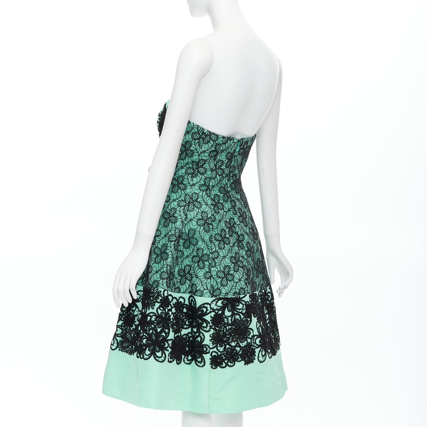 OSCAR DE LA RENTA 2016 Runway silk turquoise cocktail black overlay dress US4 S 2