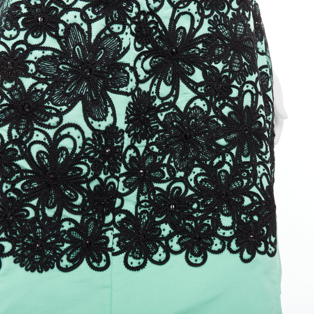 OSCAR DE LA RENTA 2016 Runway silk turquoise cocktail black overlay dress US4 S 3