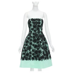 OSCAR DE LA RENTA 2016 Runway teal silk turquoise cocktail black overlay dress