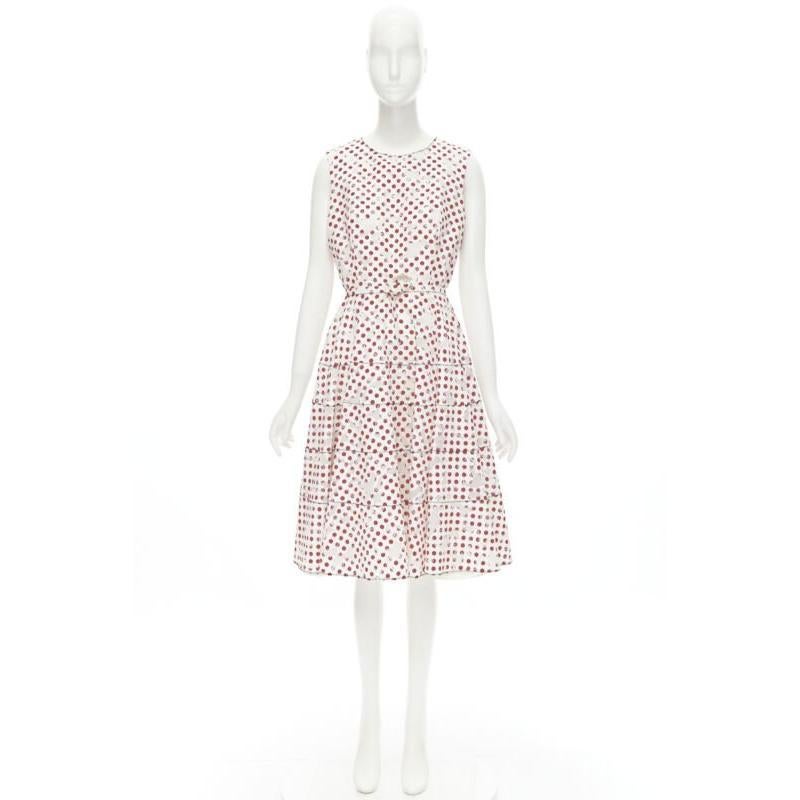OSCAR DE LA RENTA 2016 abito bianco in polkadot a fiori bruciati con cintura US2 S. White in vendita 6