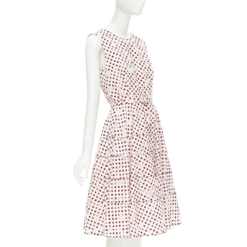 Bianco OSCAR DE LA RENTA 2016 abito bianco in polkadot a fiori bruciati con cintura US2 S. White in vendita