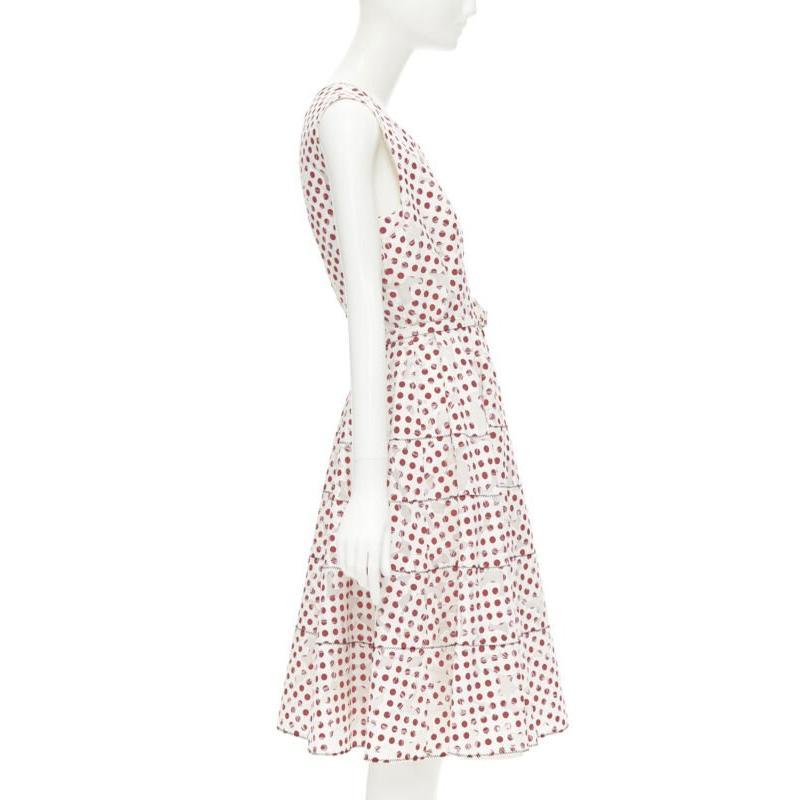 Donna OSCAR DE LA RENTA 2016 abito bianco in polkadot a fiori bruciati con cintura US2 S. White in vendita
