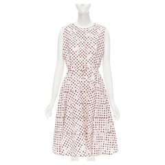 OSCAR DE LA RENTA 2016 white polkadot floral burnt out devore belted dress US2 S