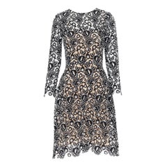 OSCAR DE LA RENTA 2017 black white floral lattice lace cocktail dress US0 XS