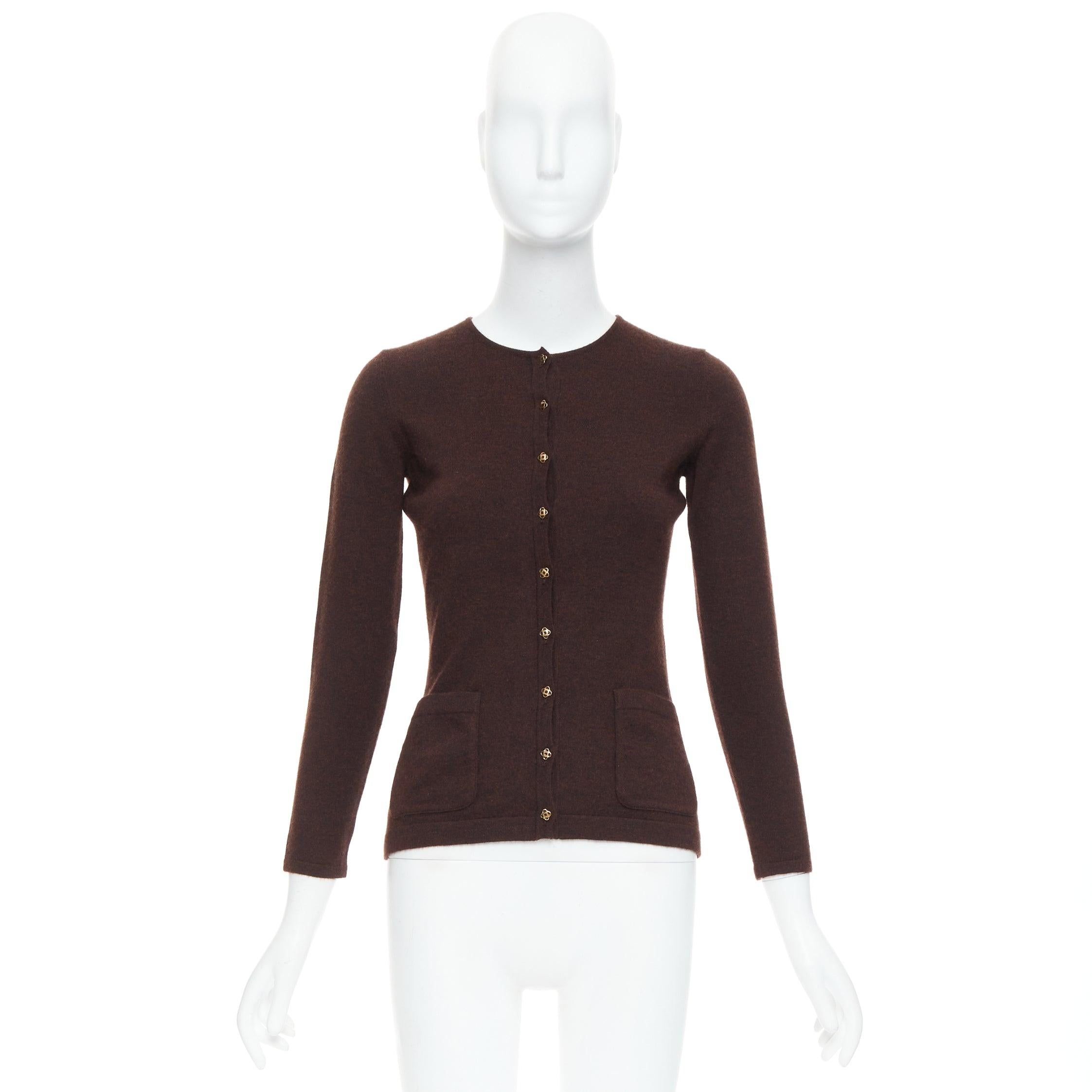 OSCAR DE LA RENTA 2017 brown cashmere silk blend cardigan sweater XS For Sale 6
