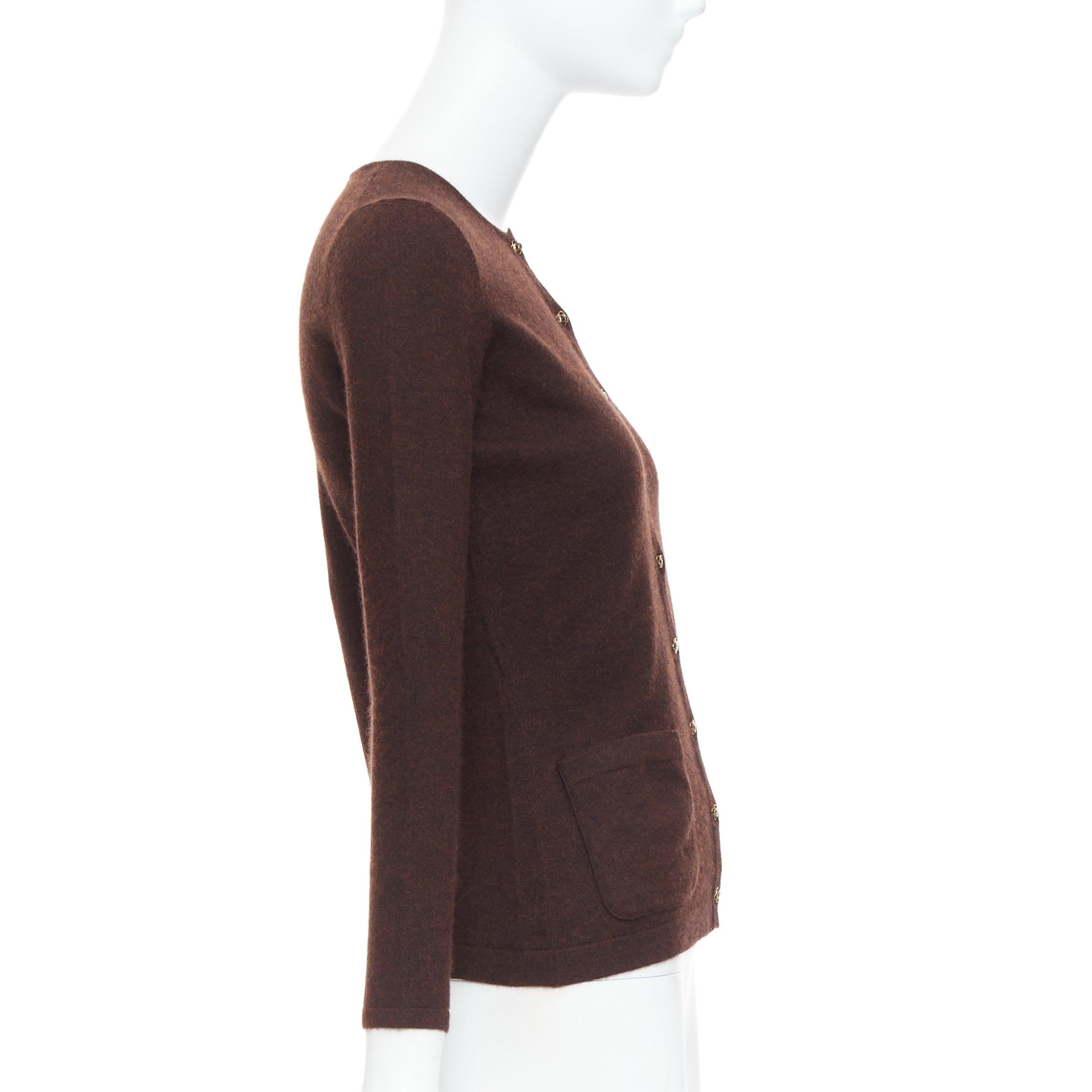 OSCAR DE LA RENTA 2017 brown cashmere silk blend cardigan sweater XS For Sale 1