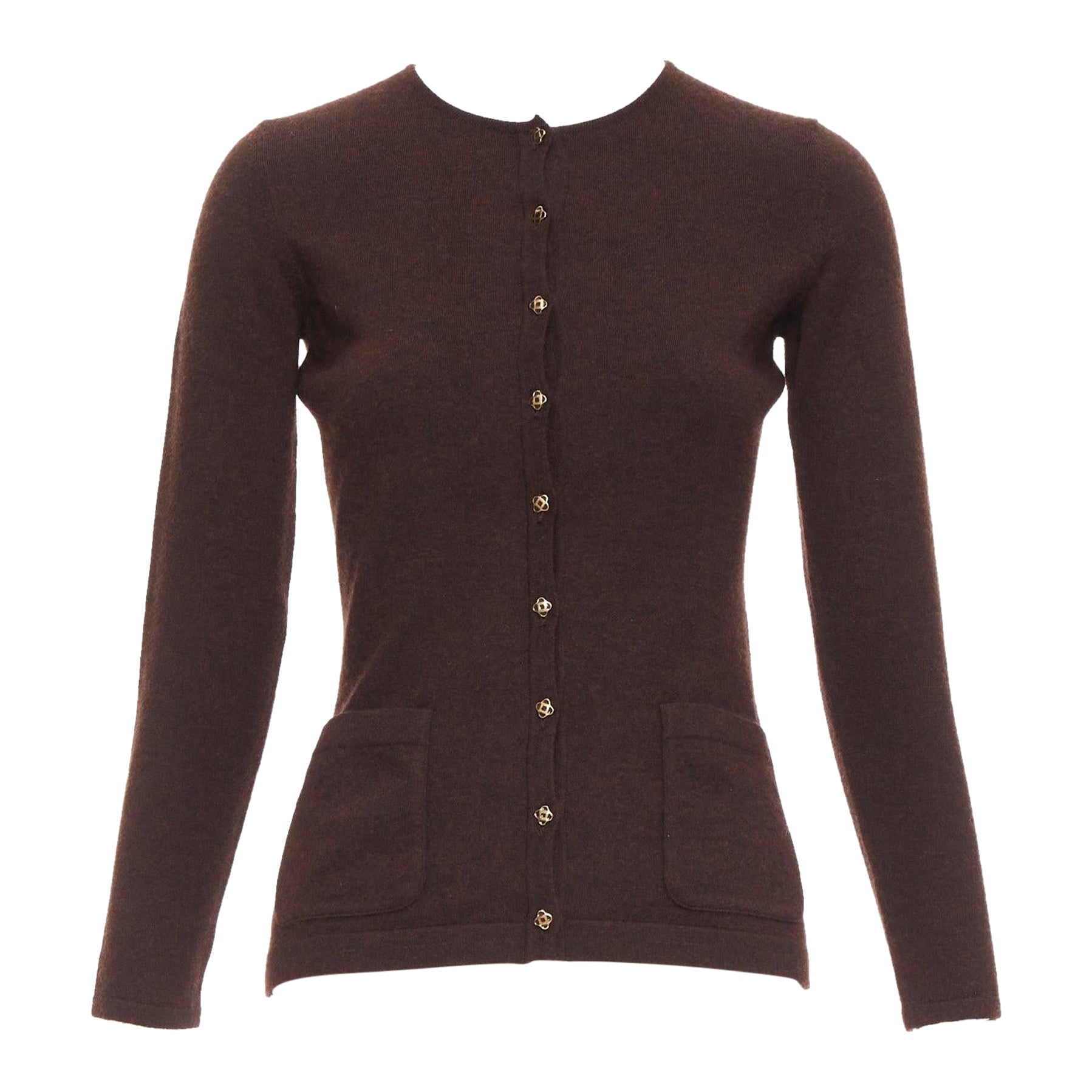 Oscar De La Renta 2017 maglione cardigan marrone in cashmere misto seta XS