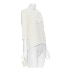 OSCAR DE LA RENTA 2017 cream silk floral petal applique high low top US0