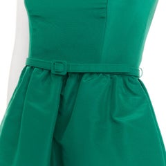 OSCAR DE LA RENTA 2017 green silk faille square neck belted flare dress IT40 S