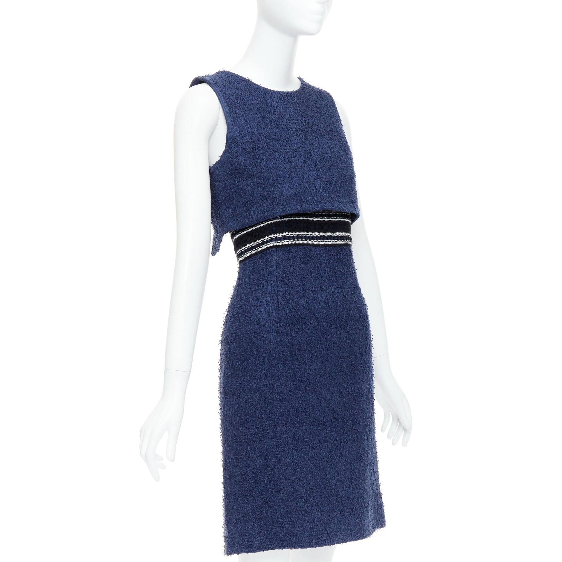 OSCAR DE LA RENTA 2017 vestido a capas de tweed en mezcla de algodón azul marino US0 XS Púrpura en venta