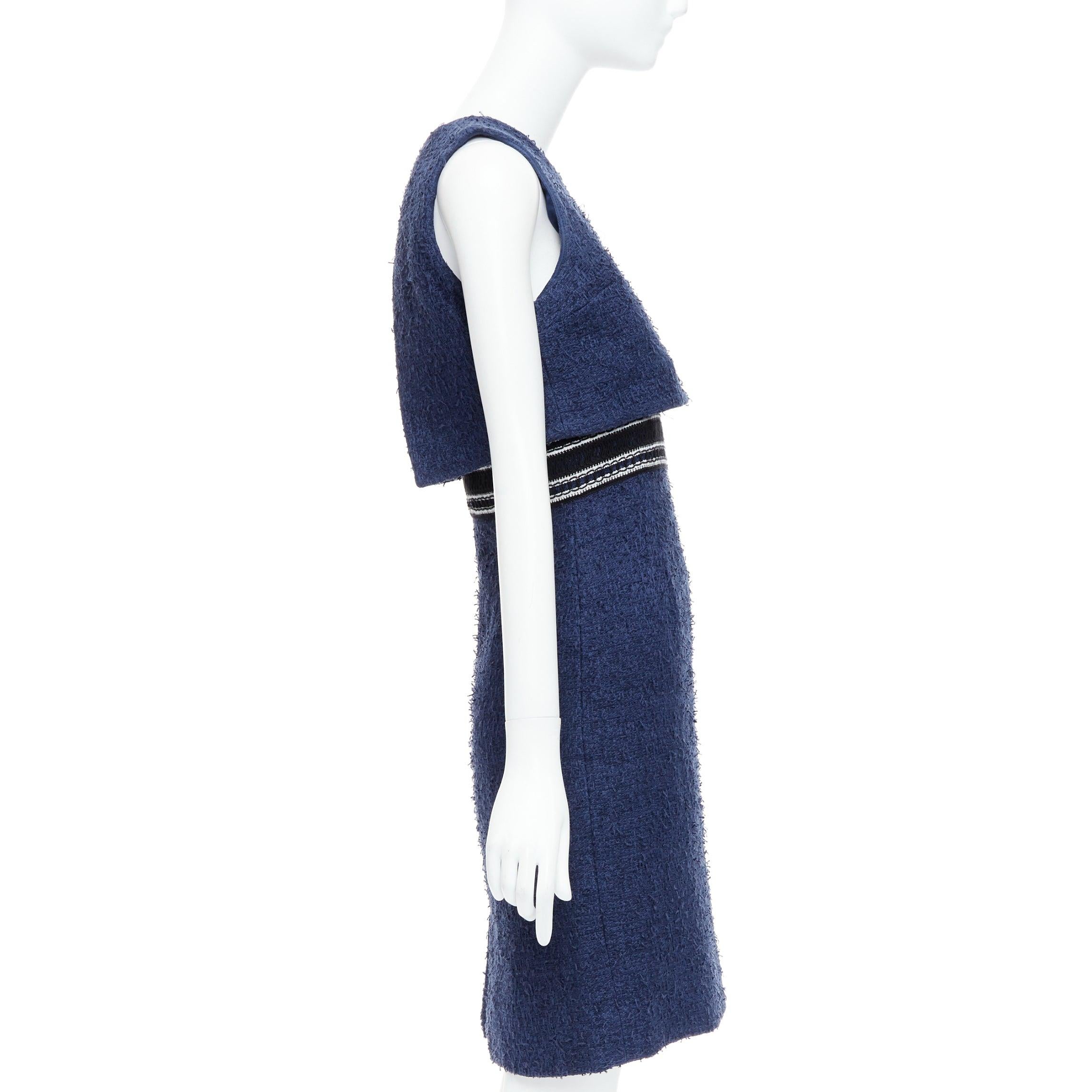 De las mujeres OSCAR DE LA RENTA 2017 vestido a capas de tweed en mezcla de algodón azul marino US0 XS en venta