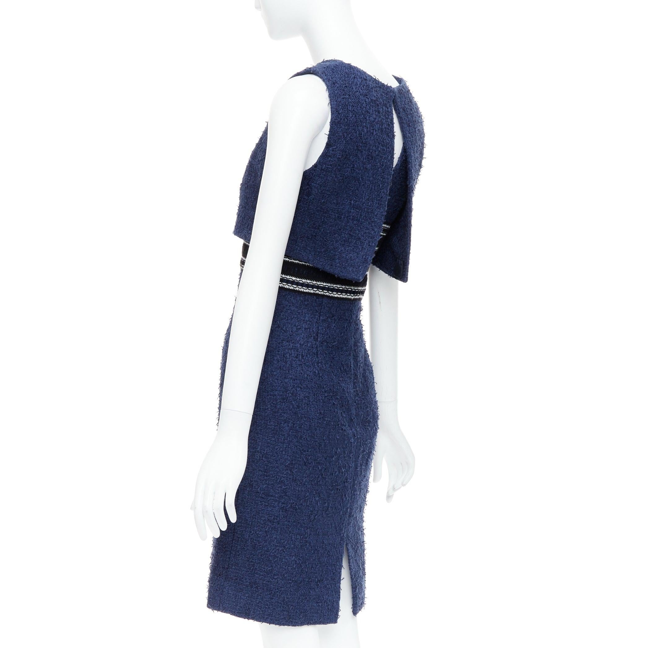 OSCAR DE LA RENTA 2017 vestido a capas de tweed en mezcla de algodón azul marino US0 XS en venta 2