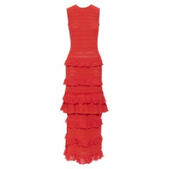 OSCAR DE LA RENTA 2017 red knitted tiered ruffle trimevening gown dress XS