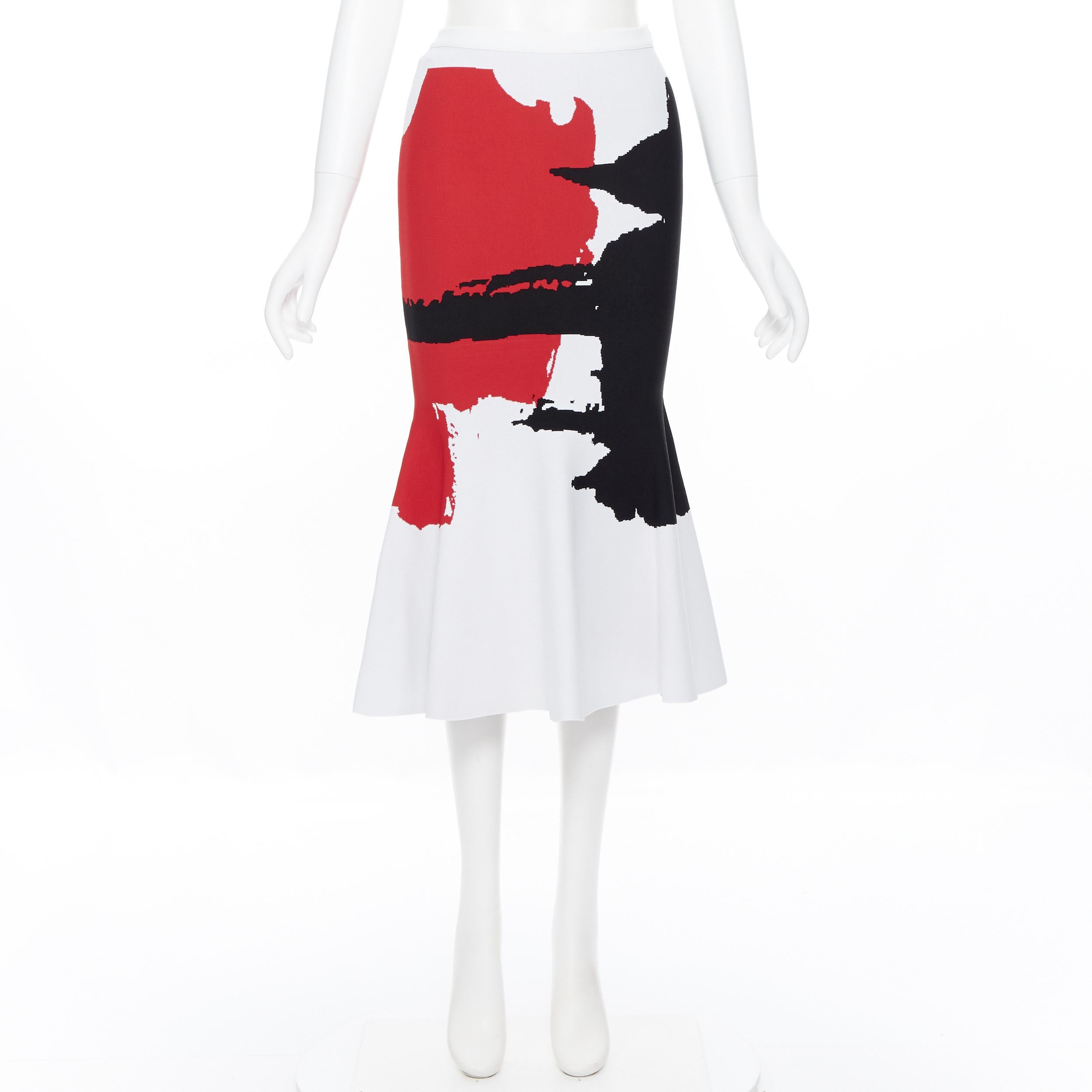 Gray OSCAR DE LA RENTA 2017 viscose white red black jacquard knit flared skirt XS