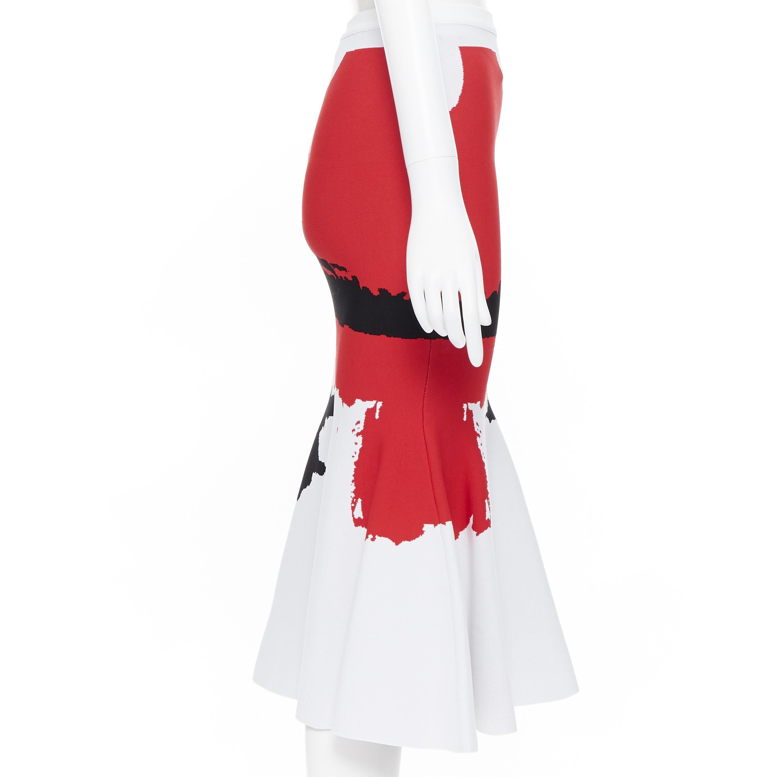 OSCAR DE LA RENTA 2017 viscose white red black jacquard knit flared skirt XS 1