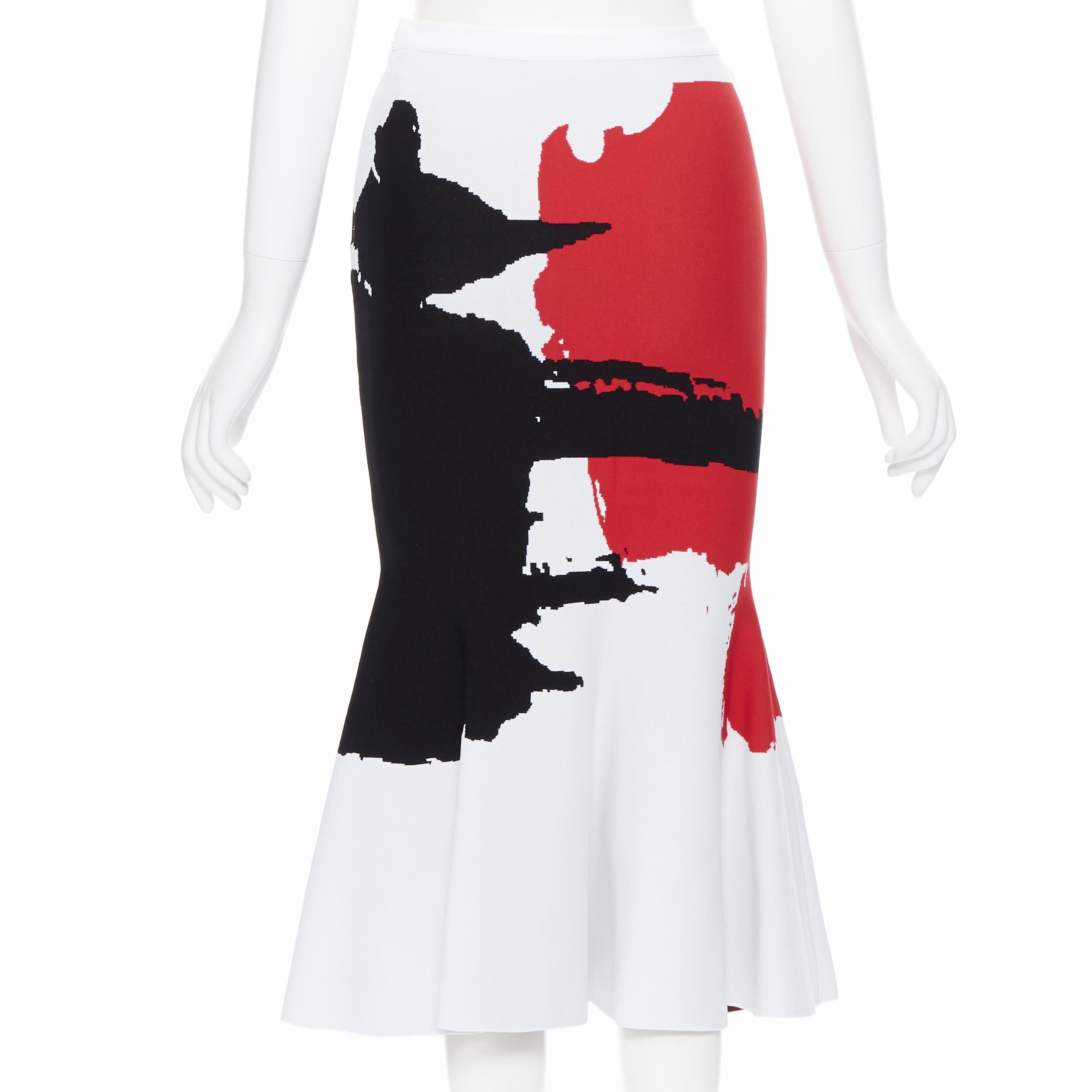 OSCAR DE LA RENTA 2017 viscose white red black jacquard knit flared skirt XS 2