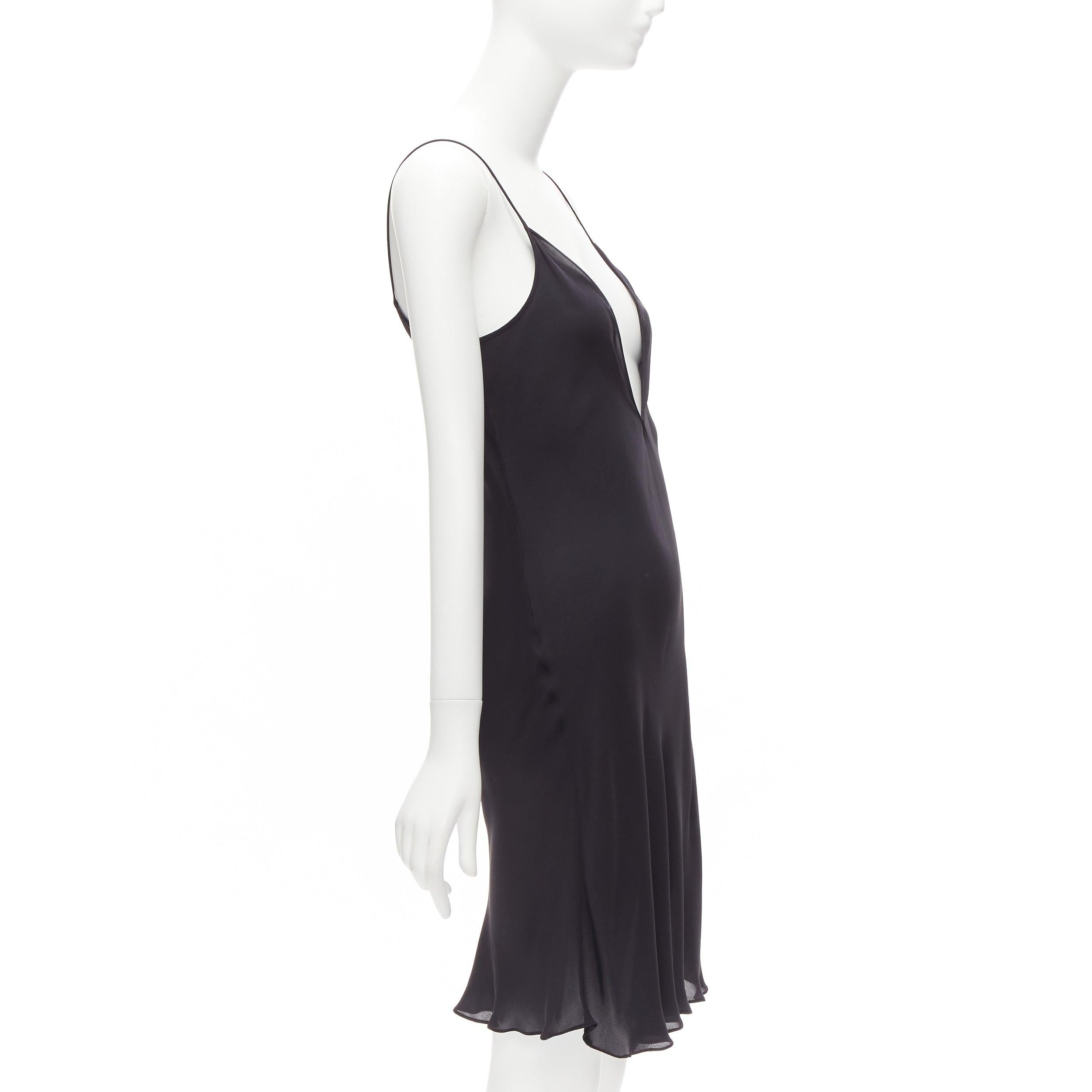 Women's OSCAR DE LA RENTA 2018 100% silk black plunge neck slip dress US0 XS For Sale