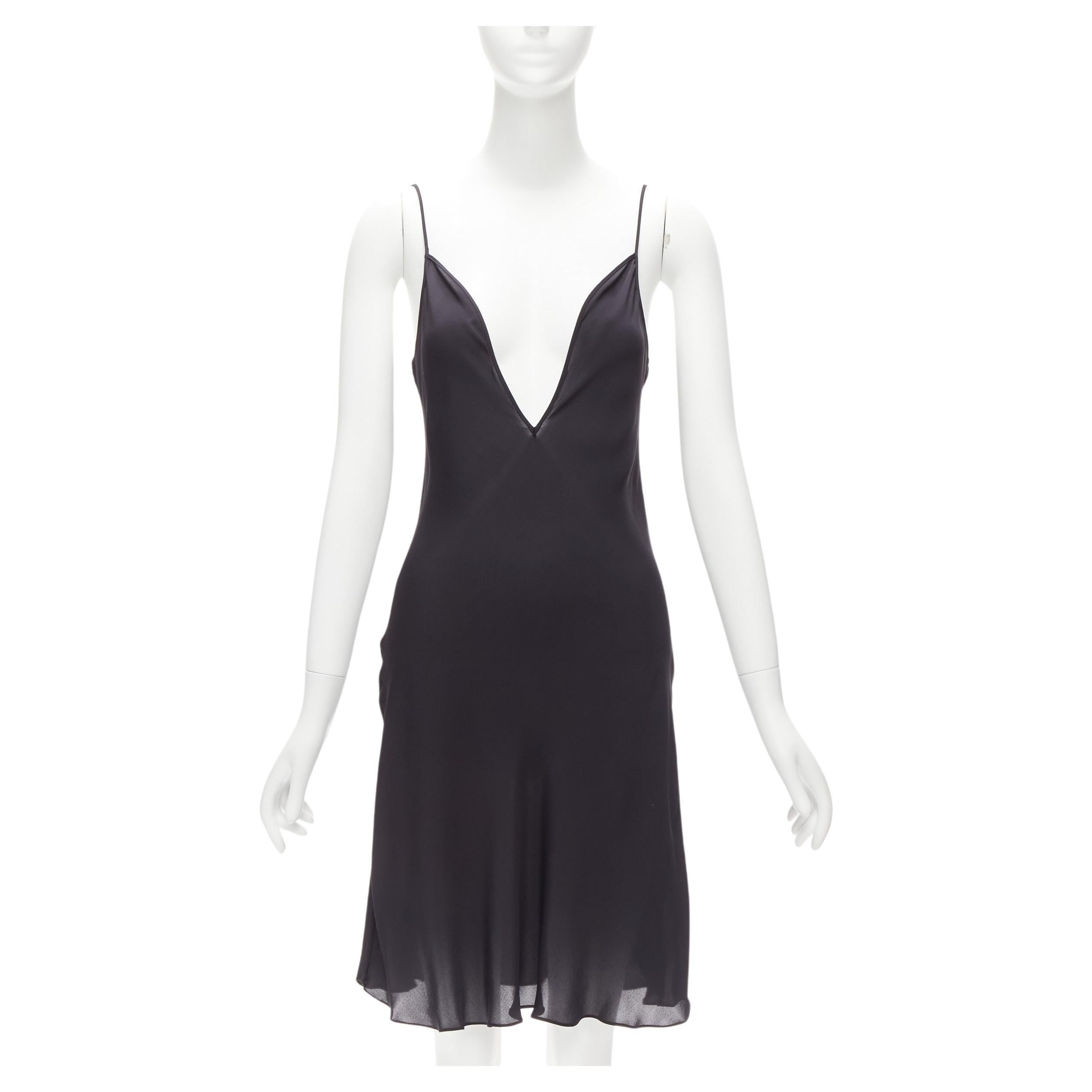 OSCAR DE LA RENTA 2018 100% silk black plunge neck slip dress US0 XS For Sale