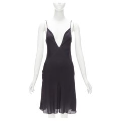 Vintage OSCAR DE LA RENTA 2018 100% silk black plunge neck slip dress US0 XS