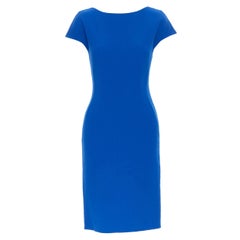 OSCAR DE LA RENTA 2018 cobalt blue wool crepe button back sheath dress US0 XS