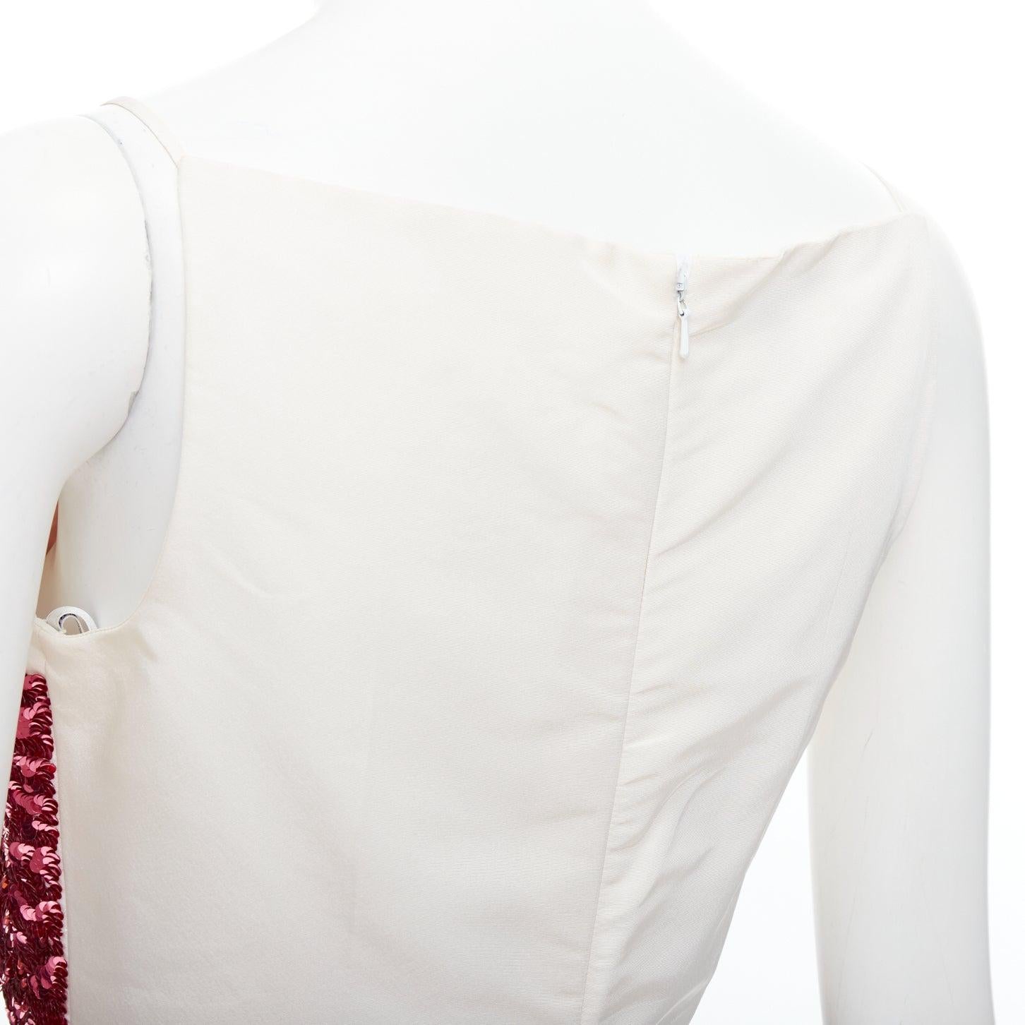 OSCAR DE LA RENTA 2018 cream black silk pink sequined bodice flared dress US4 S For Sale 3