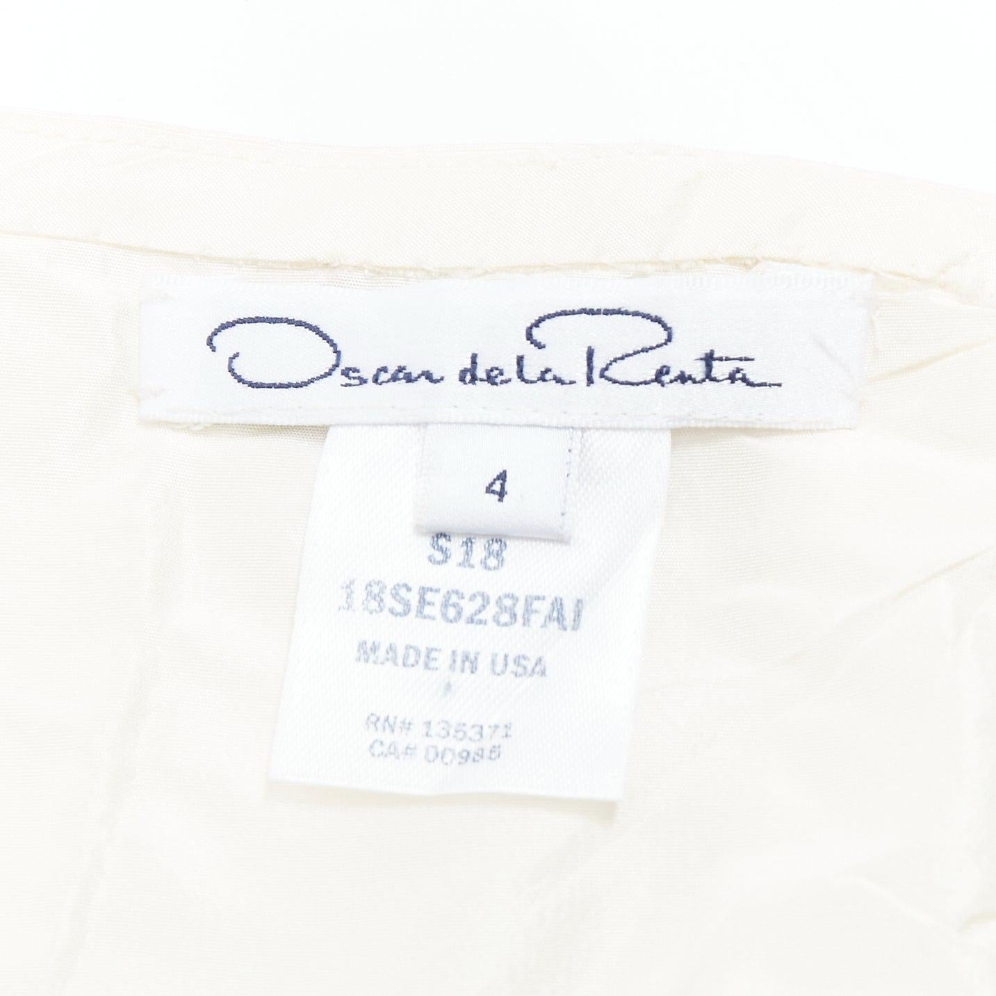 OSCAR DE LA RENTA 2018 cream black silk pink sequined bodice flared dress US4 S For Sale 4