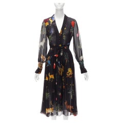 OSCAR DE LA RENTA 2018 Enchanted Forest floral silk dress US0 XS Meghan Markel