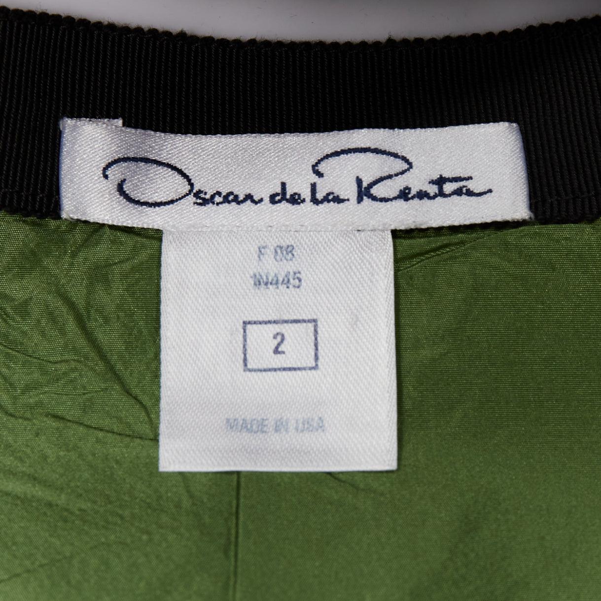 OSCAR DE LA RENTA 2018 green lurex floral brocade fitted flared midi skirt US2 S For Sale 5