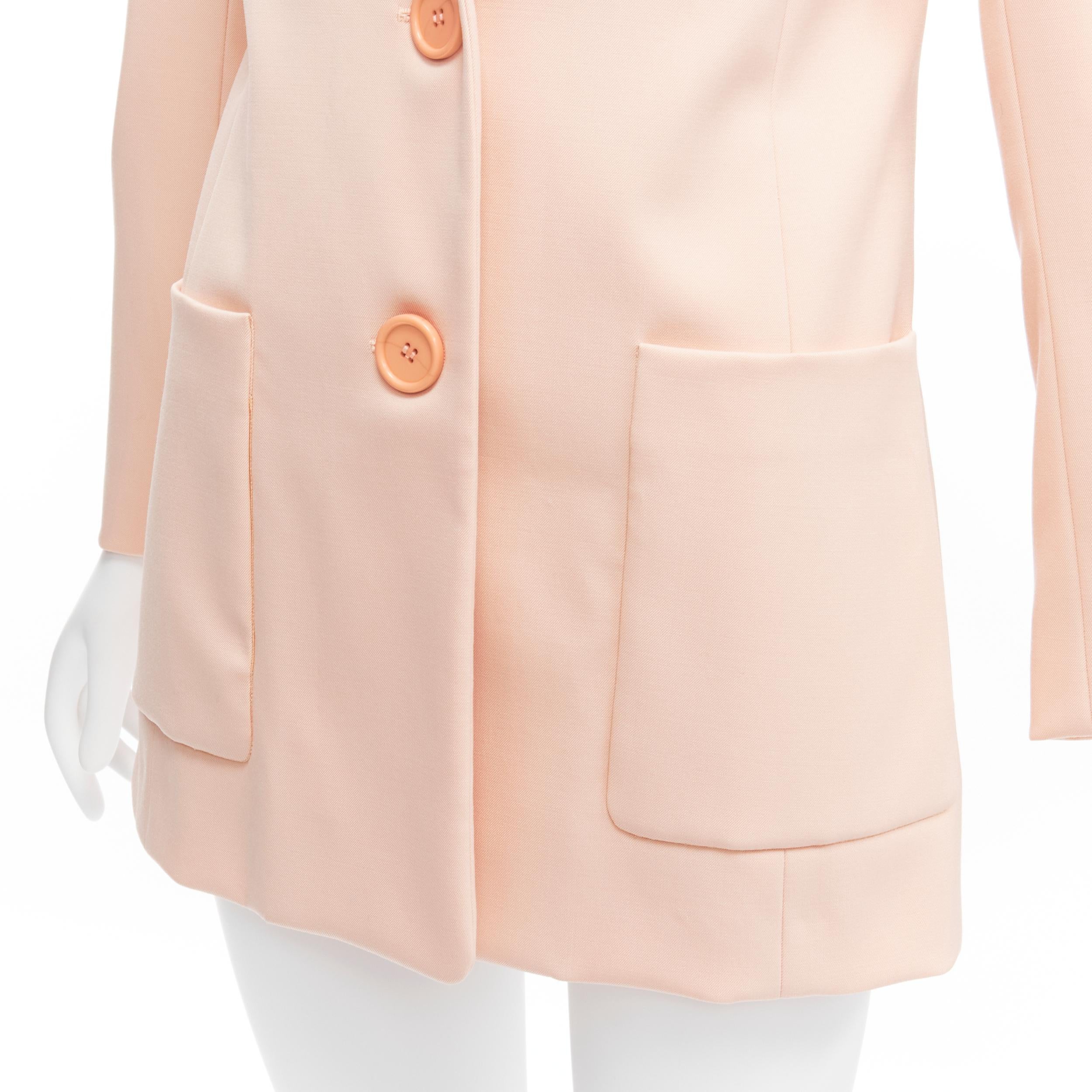 OSCAR DE LA RENTA 2018  pink virgin wool 3 pocket longline blazer jacket US0  For Sale 5
