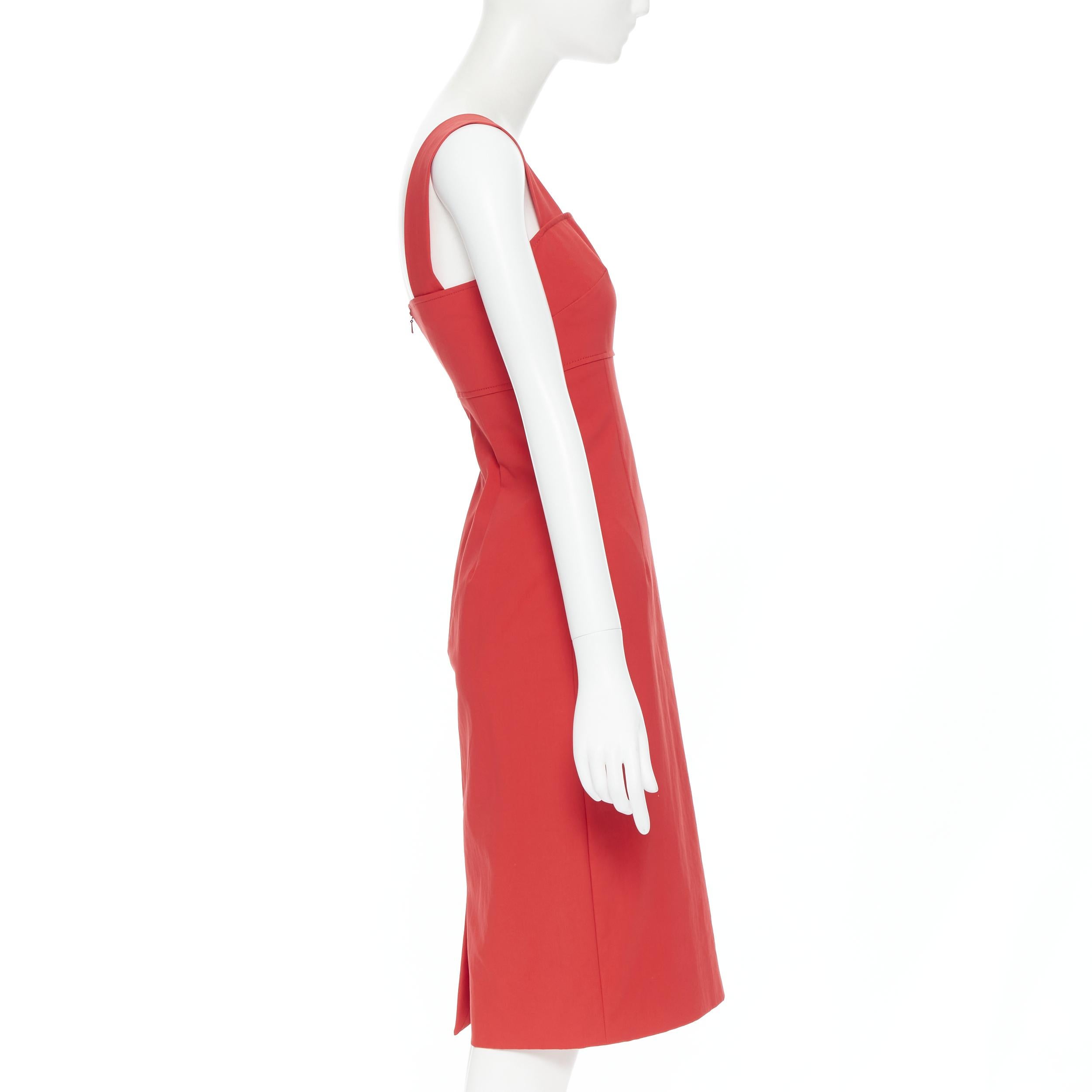 OSCAR DE LA RENTA 2018 red cotton angular neckline sheath cocktail dress US0 XS 1