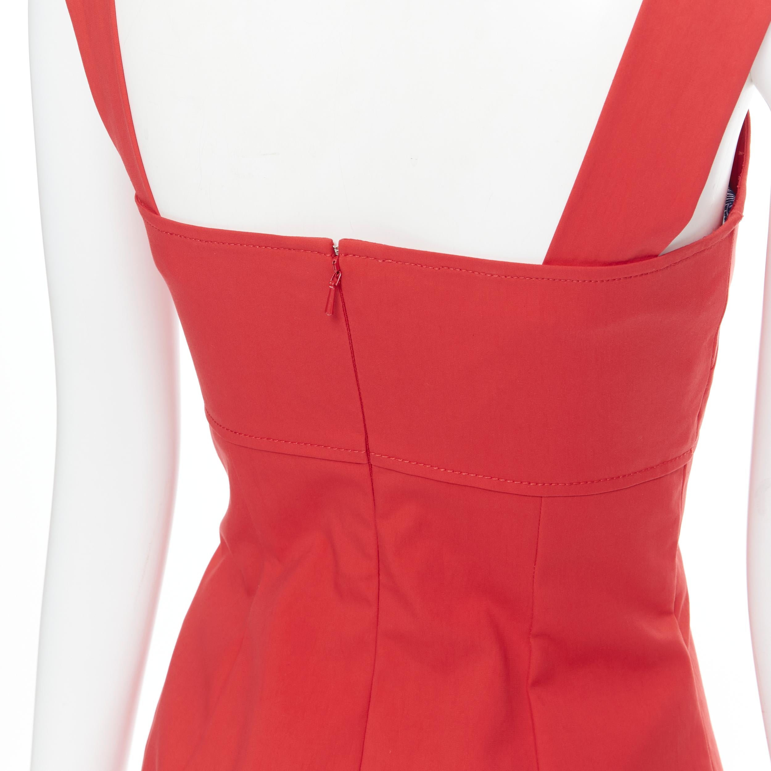 OSCAR DE LA RENTA 2018 red cotton angular neckline sheath cocktail dress US0 XS 4