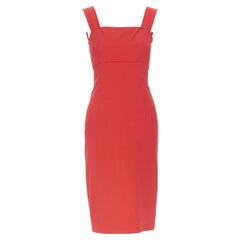 OSCAR DE LA RENTA 2018 red cotton angular neckline sheath cocktail dress US0 XS