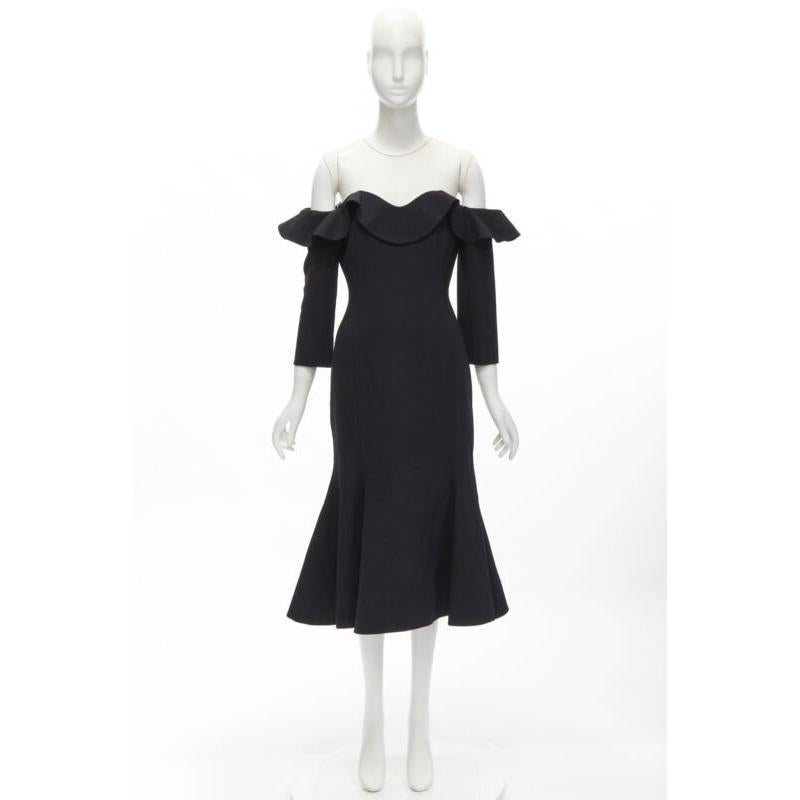 OSCAR DE LA RENTA 2018 sheer yoke ruffle off shoulder flute skirt dress US6 S For Sale 6