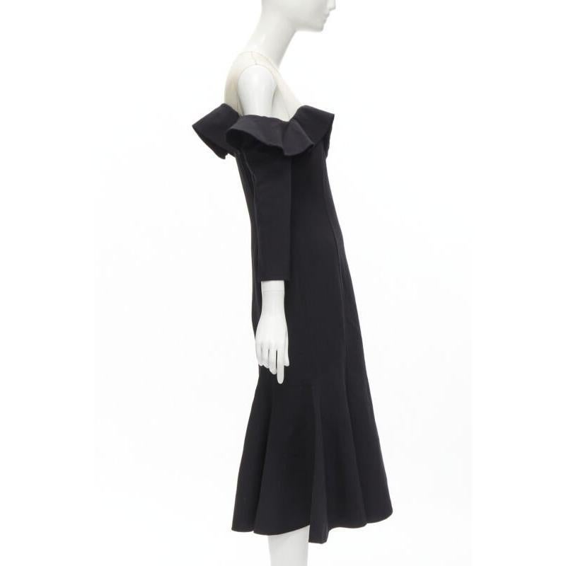 Women's OSCAR DE LA RENTA 2018 sheer yoke ruffle off shoulder flute skirt dress US6 S For Sale