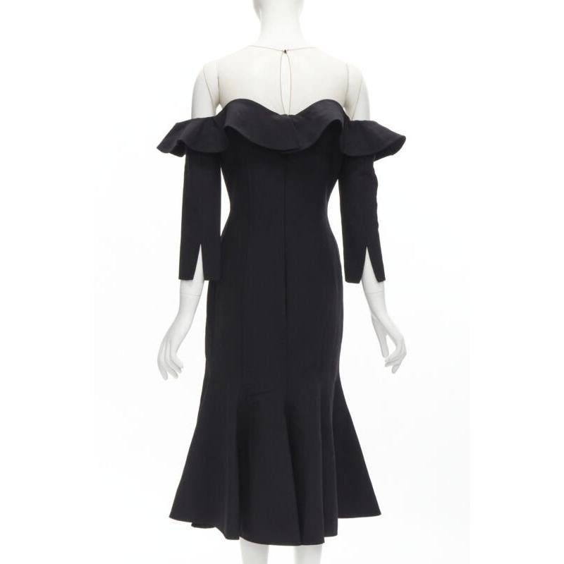 OSCAR DE LA RENTA 2018 sheer yoke ruffle off shoulder flute skirt dress US6 S For Sale 1