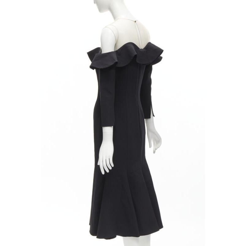 OSCAR DE LA RENTA 2018 sheer yoke ruffle off shoulder flute skirt dress US6 S For Sale 2