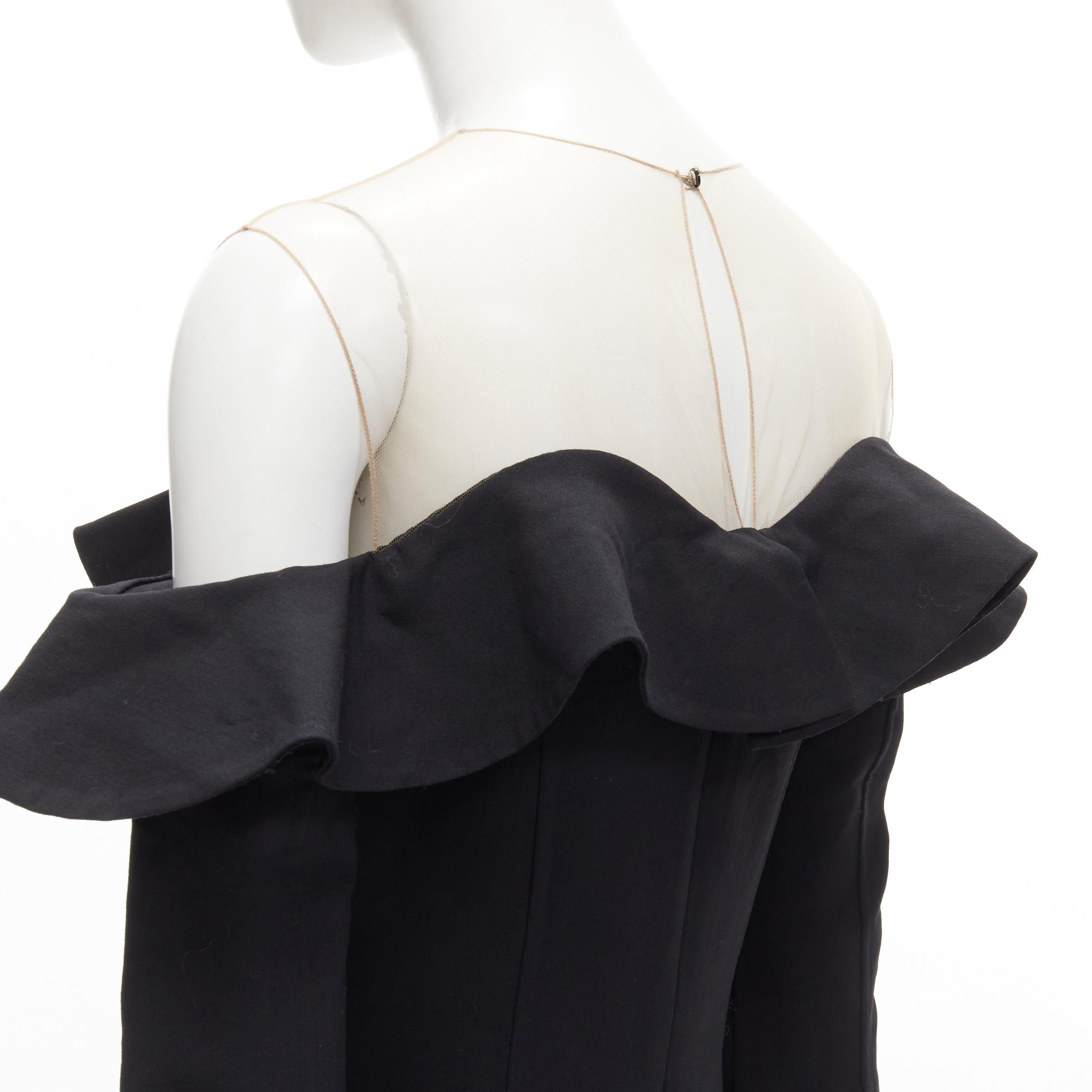 OSCAR DE LA RENTA 2018 sheer yoke ruffle off shoulder flute skirt dress US6 S For Sale 3