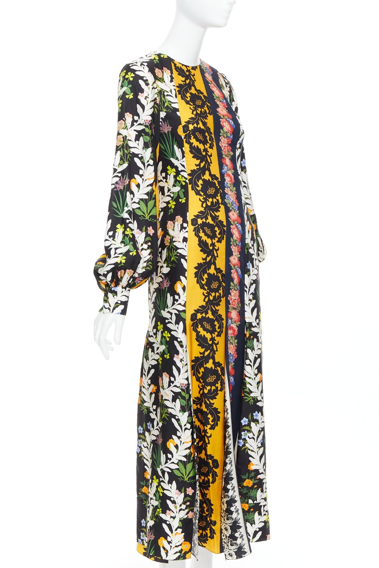 Black OSCAR DE LA RENTA 2019 100% silk floral print asymmetric boho dress US0 XS For Sale