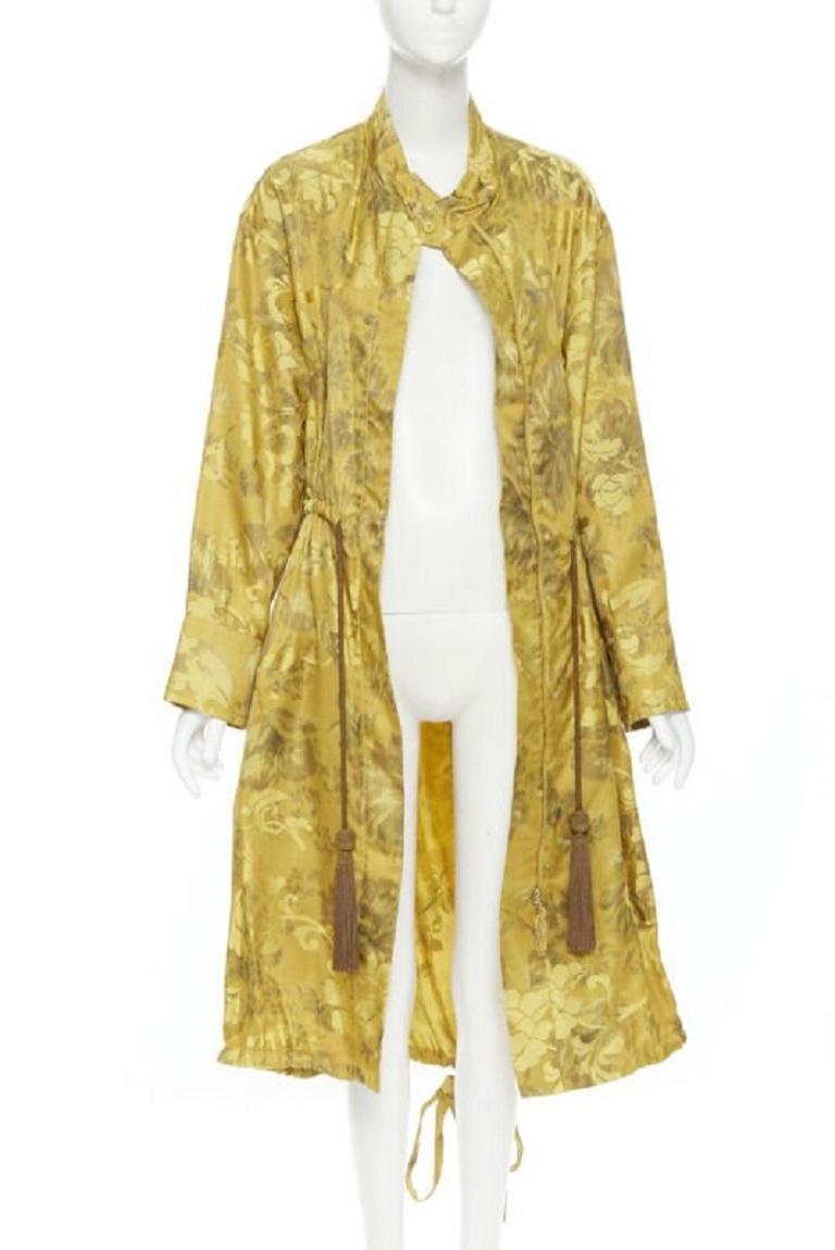 Brown OSCAR DE LA RENTA 2019 100% silk oriental floral tassel drawstring robe coat S For Sale