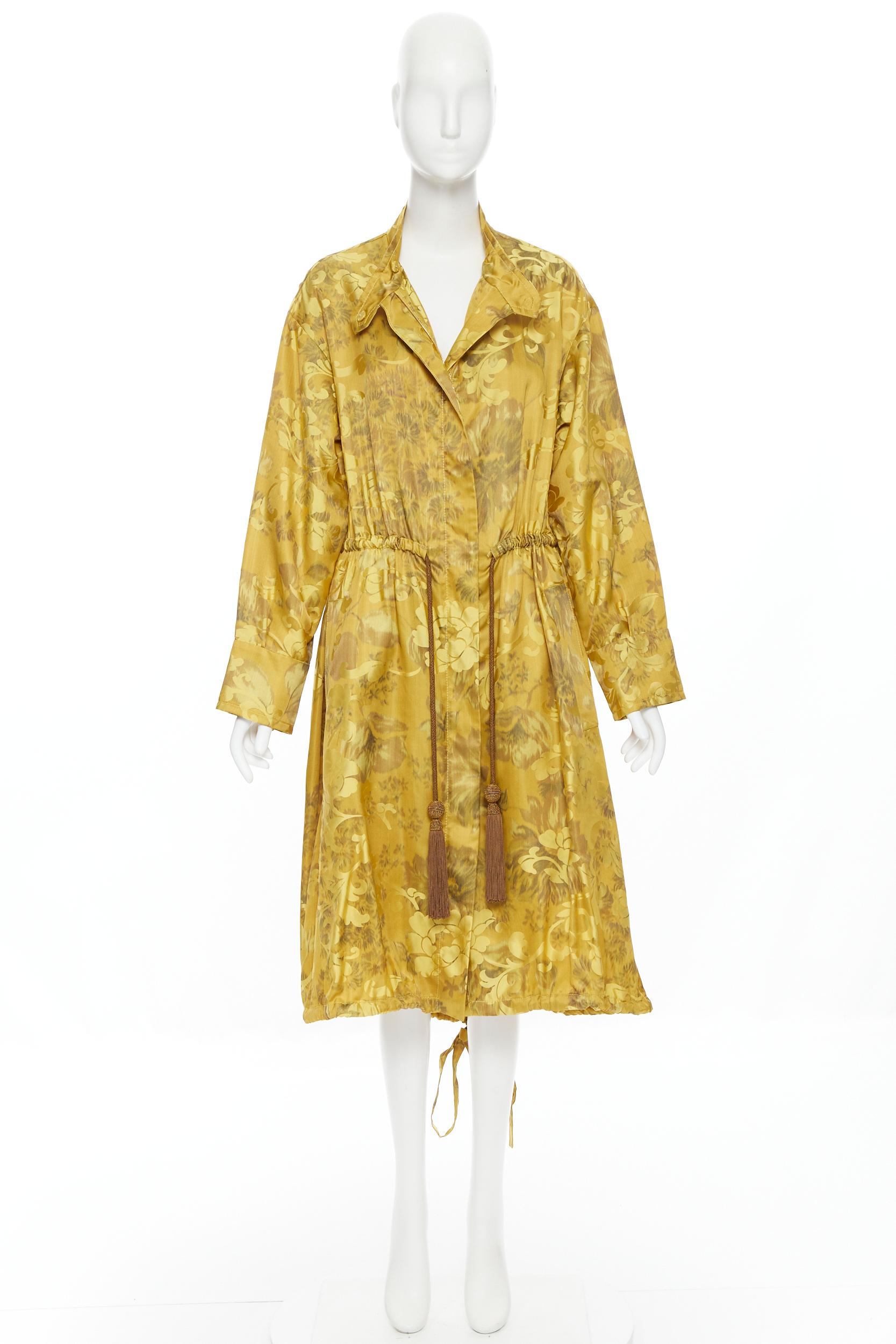 Brown OSCAR DE LA RENTA 2019 100% silk oriental floral tassel drawstring robe coat S