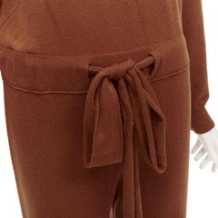 OSCAR DE LA RENTA 2019 100% virgin wool brown drawstring knitted jumpsuit S