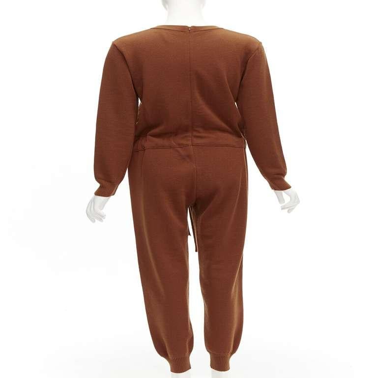 Women's OSCAR DE LA RENTA 2019 100% virgin wool brown drawstring knitted jumpsuit S For Sale