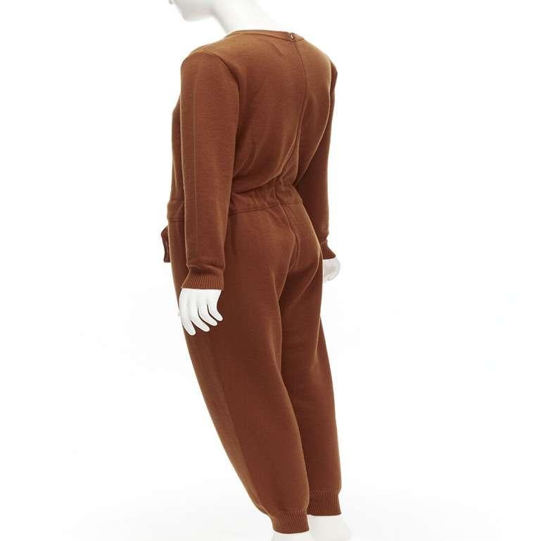 OSCAR DE LA RENTA 2019 100% virgin wool brown drawstring knitted jumpsuit S For Sale 1