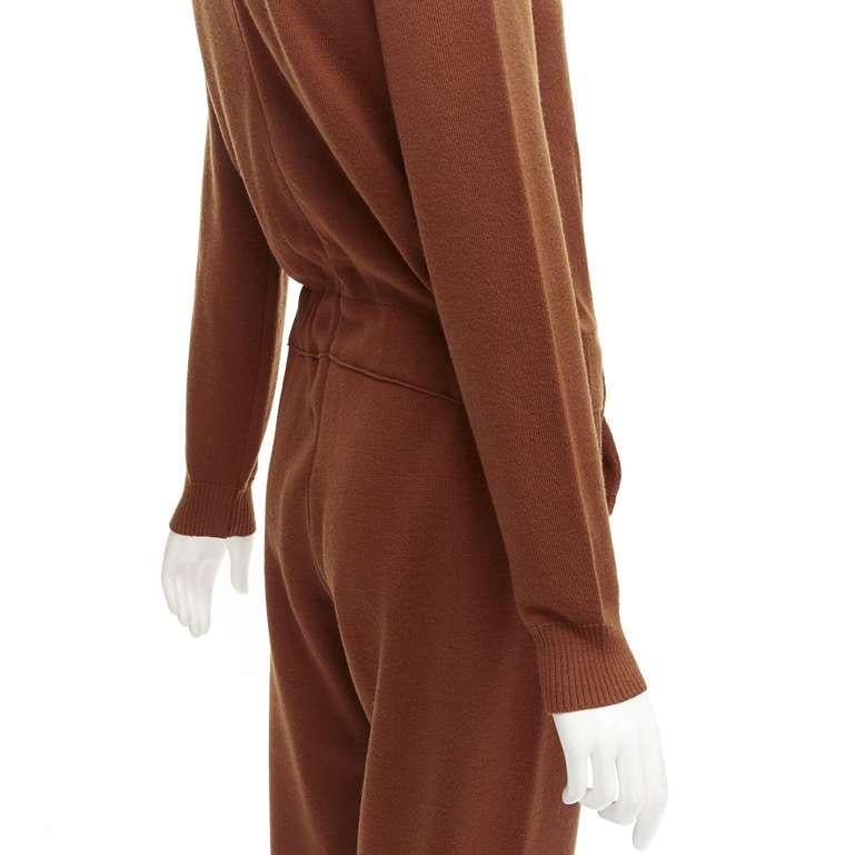 OSCAR DE LA RENTA 2019 100% virgin wool brown drawstring knitted jumpsuit S For Sale 2