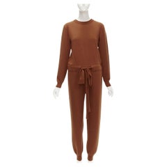 OSCAR DE LA RENTA 2019 100% virgin wool brown drawstring knitted jumpsuit S